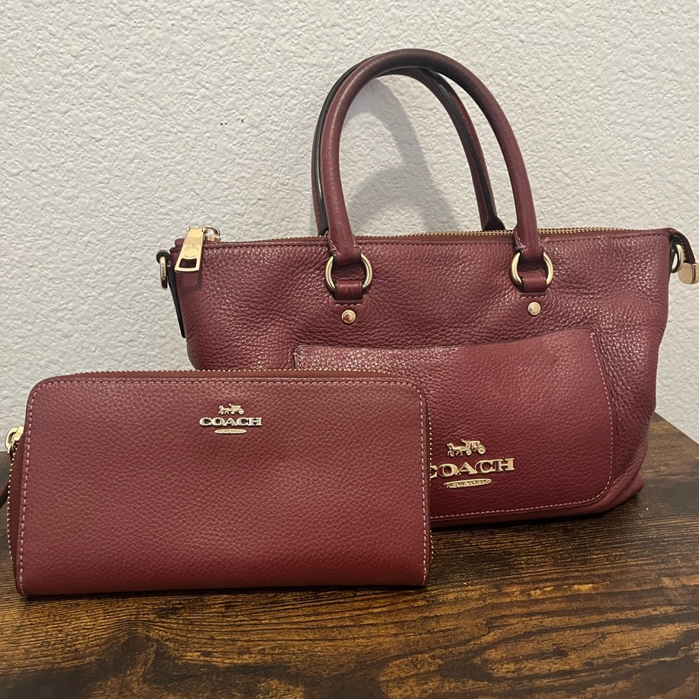 Burgundy Coach bag with wallet. Sold as a set
